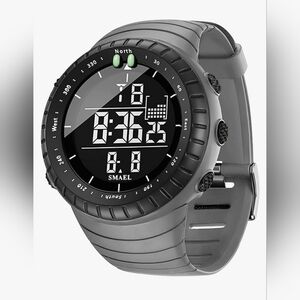 Men's Gray Digital Tactical Sports Watch Waterproof with LED Backlight…